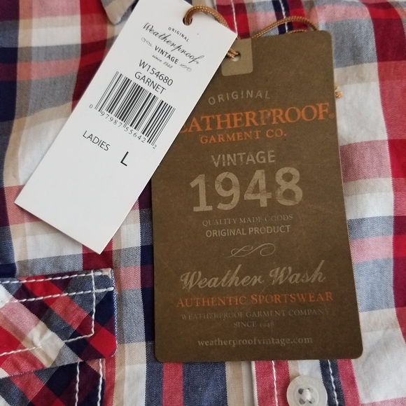 SOLD! WEATHERPROOF GARNET PLAID BUTTON DOWN SHIRT NWT - Picture 4 of 5